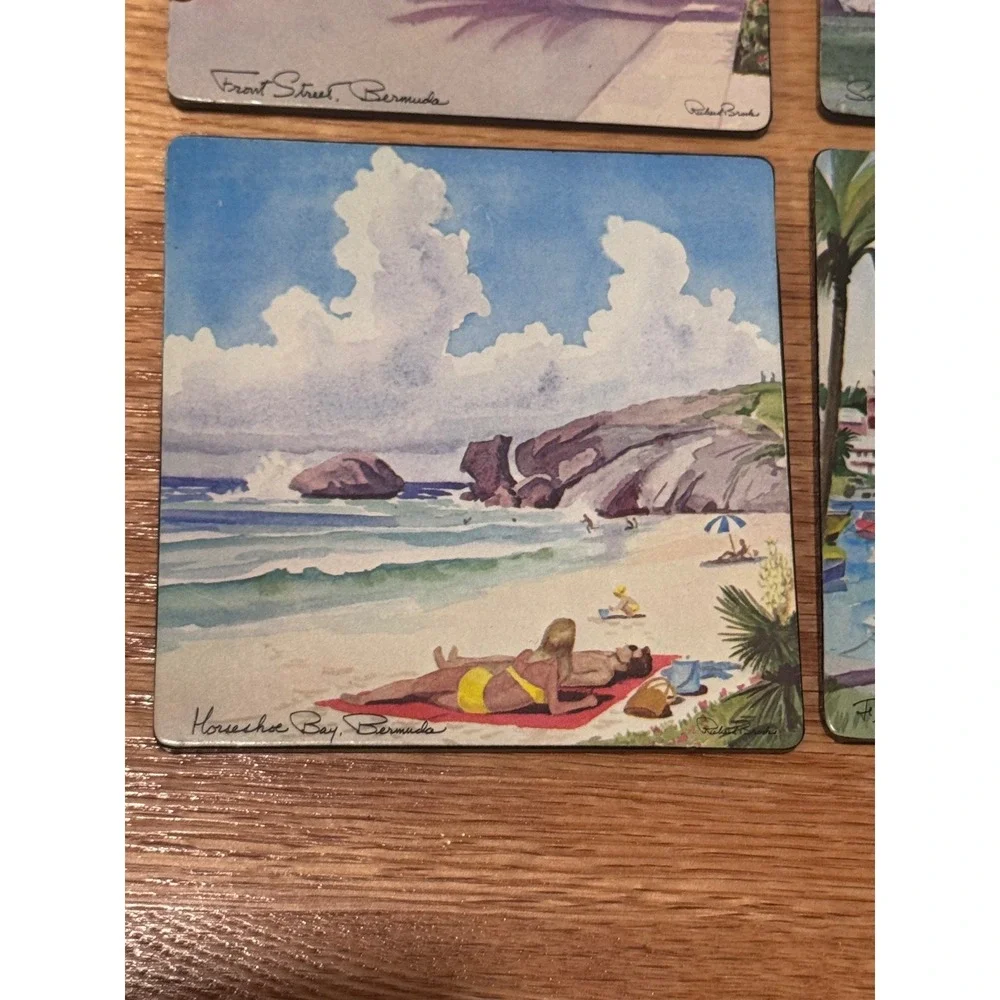 Vintage Richard Brooks Bermuda Scenic Coasters Set of 6 Lighthouse Golf